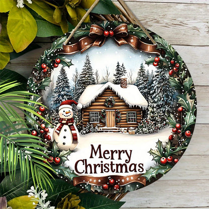 Winterelle – Houten Kerstkrans met Sneeuwpop en Bessen als Decoratie