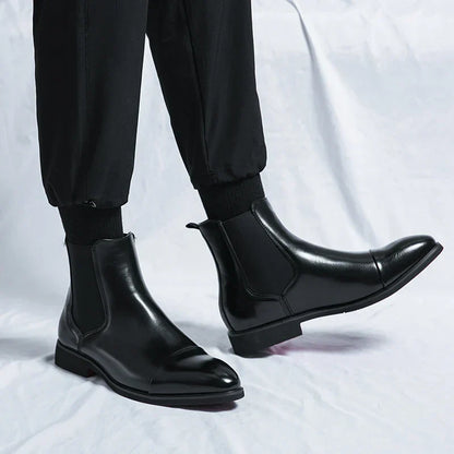Ravian Heren Chelsea Boots met Rode Zool van Glanzend PU-Leer