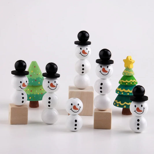 Sneeuwmira – Houten Kerstsneeuwpop met Kralen als Decoratie