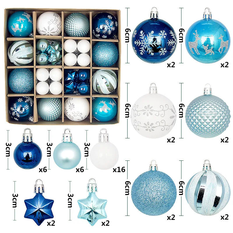 Winterblauw – 44-delige Kerstballenset Blauw Wit in Geschenkdoos