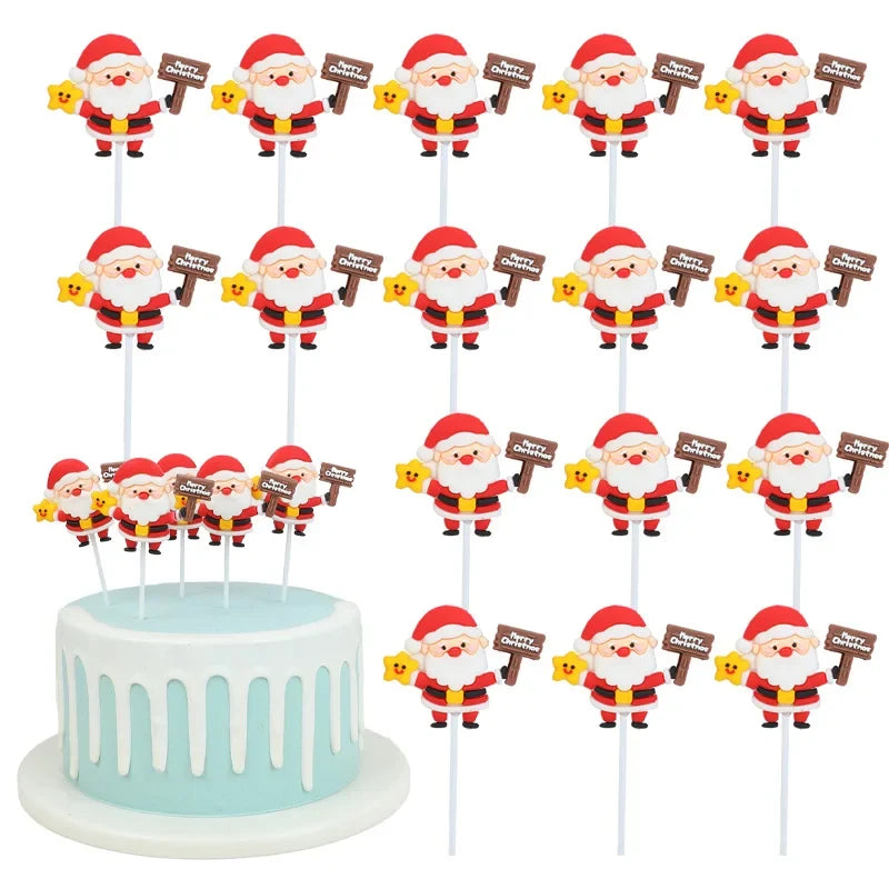 Kerstman Cake Toppers Set van 5 voor Cupcakes en Kerstgebak