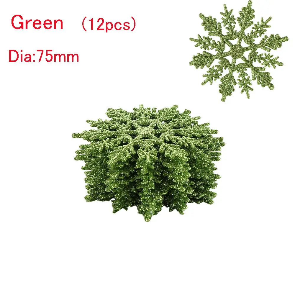 Winterglans Sneeuwvlokken – Set van 12 Glitter Kerstboomornamenten