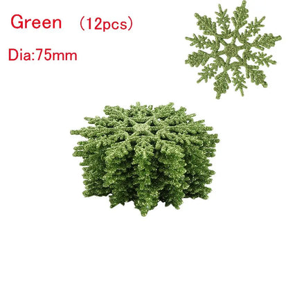 Winterglans Sneeuwvlokken – Set van 12 Glitter Kerstboomornamenten