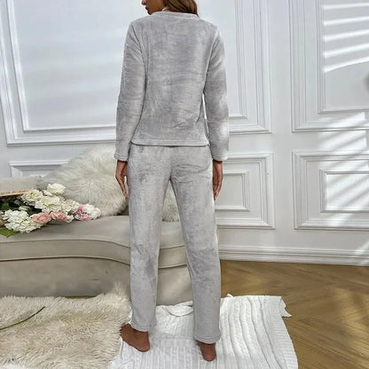 Dames Warme Pyjamaset 2-Delig – Zachte Nachtkleding met Lange Mouwen
