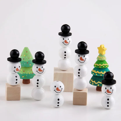 Sneeuwmira – Houten Kerstsneeuwpop met Kralen als Decoratie
