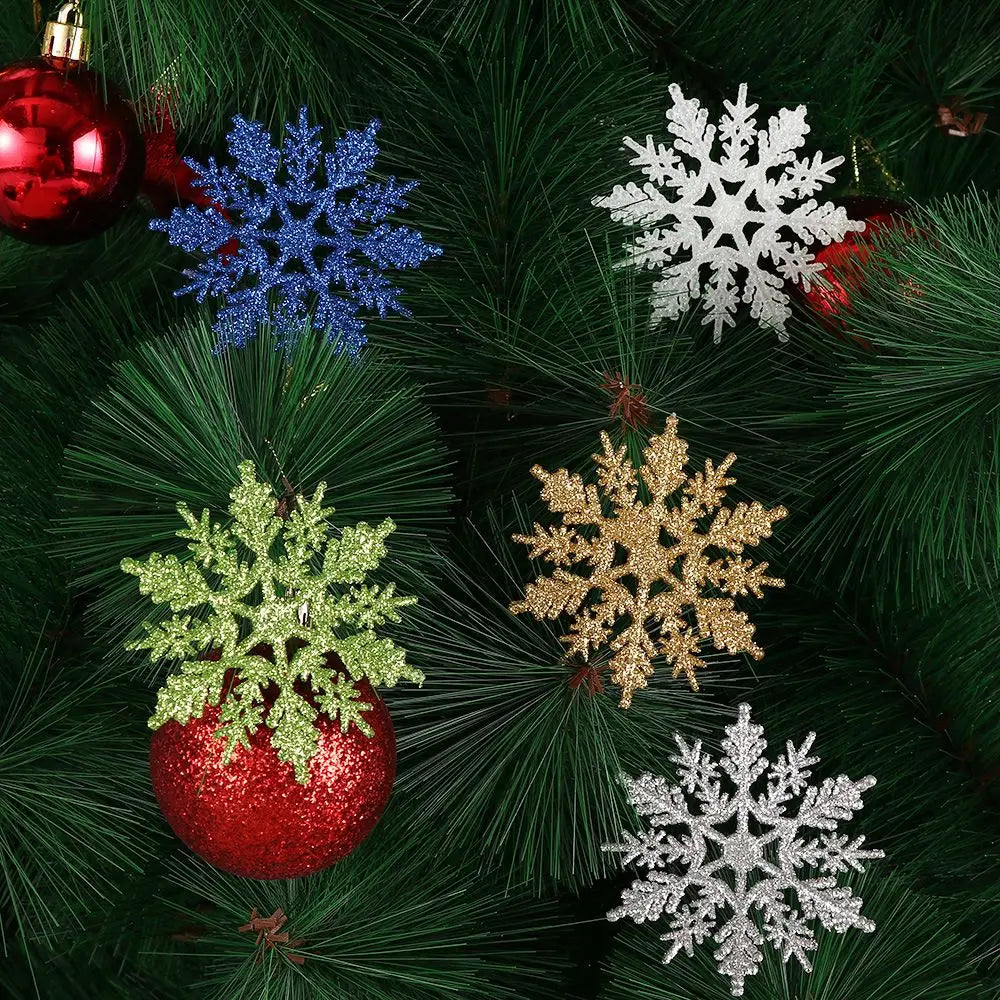 Winterglans Sneeuwvlokken – Set van 12 Glitter Kerstboomornamenten