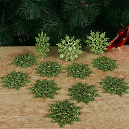 Winterglans Sneeuwvlokken – Set van 12 Glitter Kerstboomornamenten