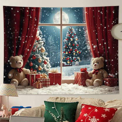 Kerstknuffel Wandtapijt – Feestelijke Kerstdecoratie met Beren
