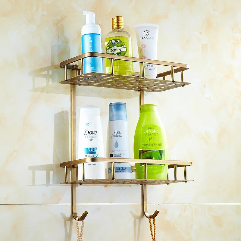Vintage Hoekrek – Ruimtebesparend Badkamerrek voor Zeep en Shampoo