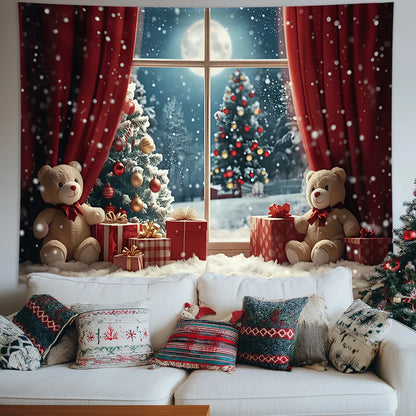 Kerstknuffel Wandtapijt – Feestelijke Kerstdecoratie met Beren