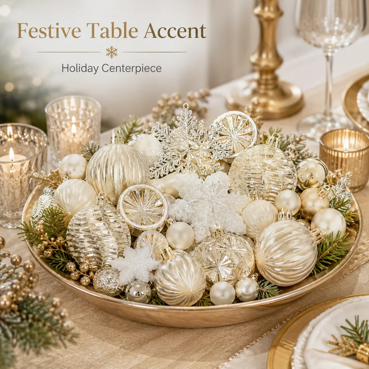 Goudwit Kerstglans – Set van 40 Champagnegouden en Witte Kerstballen
