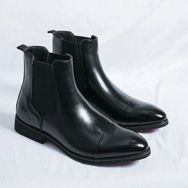 Ravian Heren Chelsea Boots met Rode Zool van Glanzend PU-Leer