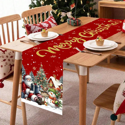 Kerst Tafelloper met Kerstman en Sneeuwpop – Feestelijke Tafelversiering