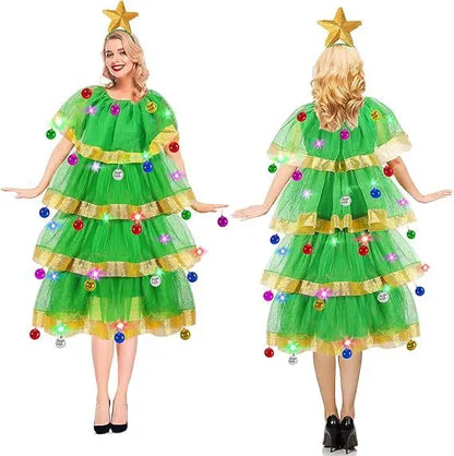 Kerstboom Bella – Dames Kerstkostuumset met Rok, Hoofdband en Bellen