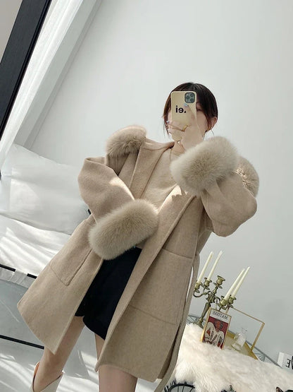 Dames Cape met Capuchon – Imitatiebont en Tailleband