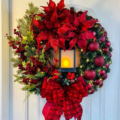 Kerstgloed – Kerstkrans met Gouden en Rode Details en Verlichting