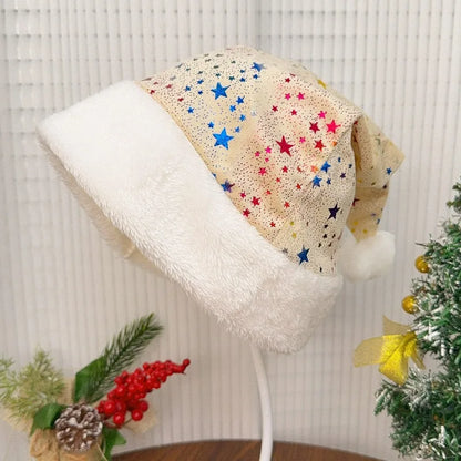 Sterrenpret – Kleurrijke Kerstmuts met Gouden Sterren voor Volwassenen