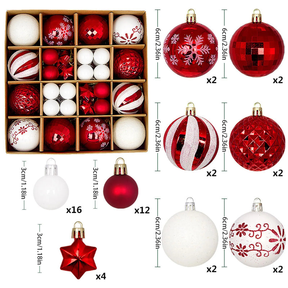 Winterblauw – 44-delige Kerstballenset Blauw Wit in Geschenkdoos