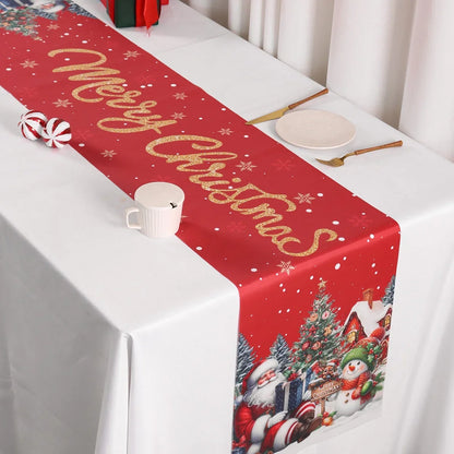 Kerst Tafelloper met Kerstman en Sneeuwpop – Feestelijke Tafelversiering