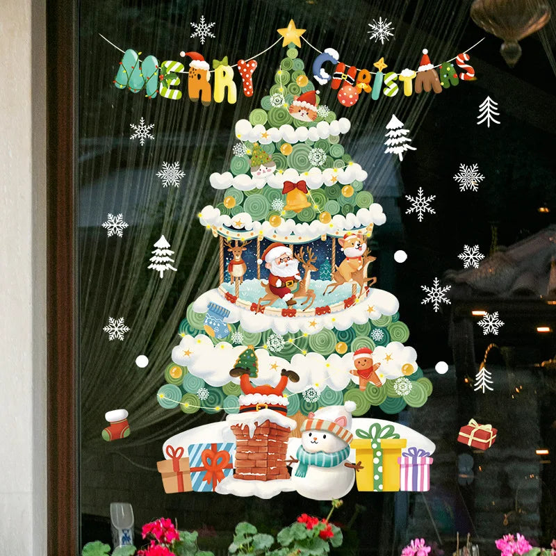 Raamdecoratie - Feestelijke decoratie met kerstman en dieren voor een gezellige kerst