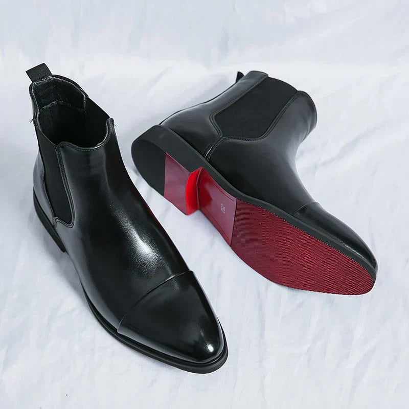 Ravian Heren Chelsea Boots met Rode Zool van Glanzend PU-Leer