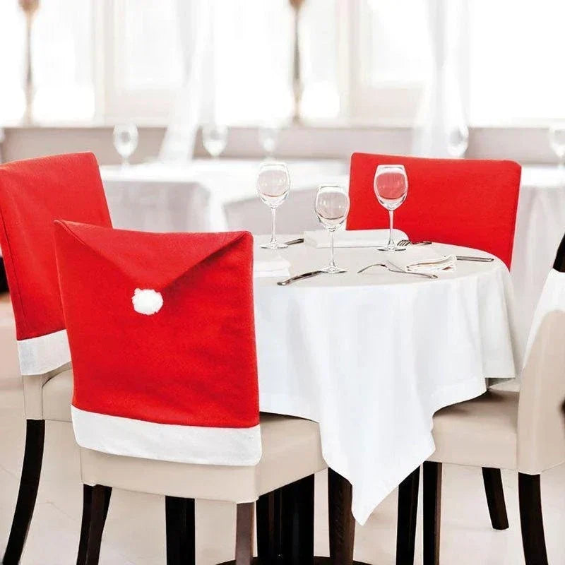 Kerstman Stoelhoes Rood-Wit, Kerstdecoratie voor Eetkamerstoelen