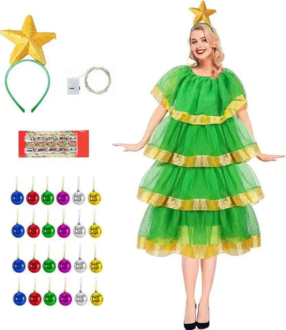 Kerstboom Bella – Dames Kerstkostuumset met Rok, Hoofdband en Bellen