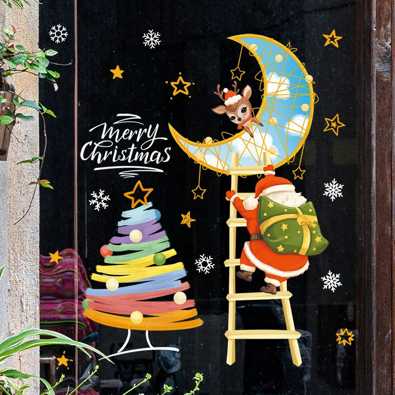 Raamdecoratie - Feestelijke decoratie met kerstman en dieren voor een gezellige kerst