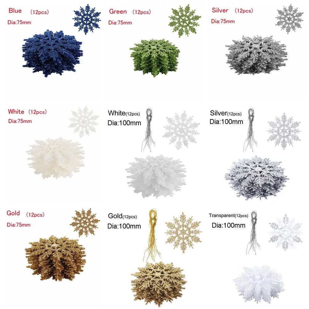 Winterglans Sneeuwvlokken – Set van 12 Glitter Kerstboomornamenten