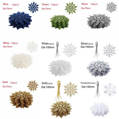 Winterglans Sneeuwvlokken – Set van 12 Glitter Kerstboomornamenten