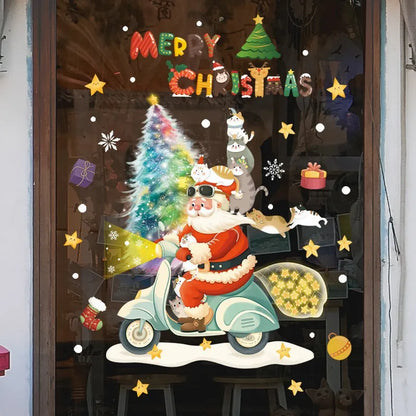 Raamdecoratie - Feestelijke decoratie met kerstman en dieren voor een gezellige kerst