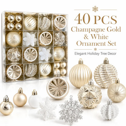 Goudwit Kerstglans – Set van 40 Champagnegouden en Witte Kerstballen