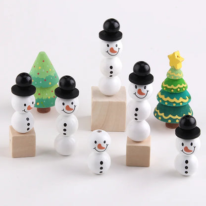Sneeuwmira – Houten Kerstsneeuwpop met Kralen als Decoratie