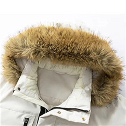 Winterjas met capuchon en nepbont, veel zakken, lange model