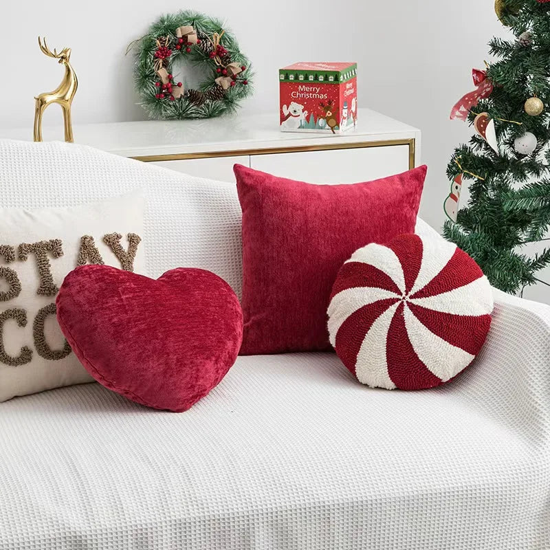 Kerst Snoepkussen in Rood-Wit, Decoratief Kussen voor Bank of Bed