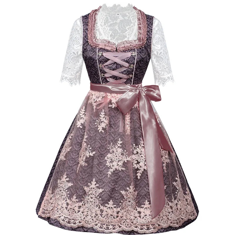 AlpenDroom Dames Dirndl Jurk 3-Delige Set met Schort
