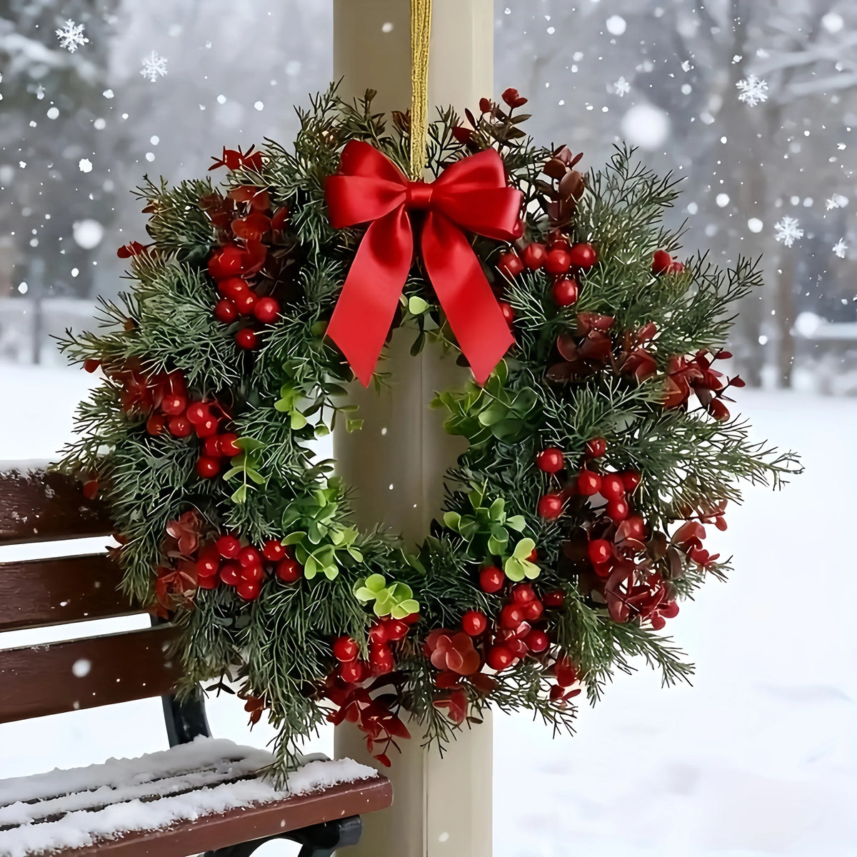 Kerstkrans Rode Bessen – 35 cm Feestelijke Deur- en Wanddecoratie