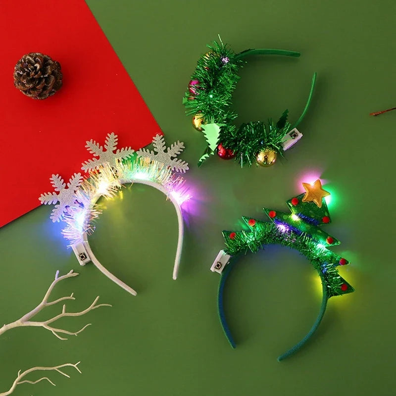 Kersthoofdband – LED Feestaccessoire met Sneeuwvlok en Kerstboom