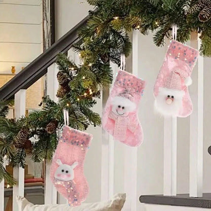 Roze Kerstsokken Rosalie – Set van 3 Decoratieve Kerstlaarzen
