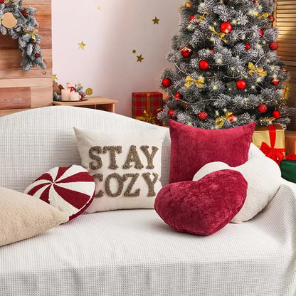 Kerst Snoepkussen in Rood-Wit, Decoratief Kussen voor Bank of Bed