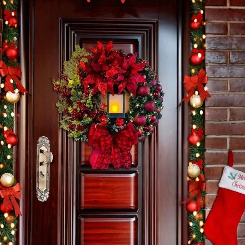 Kerstgloed – Kerstkrans met Gouden en Rode Details en Verlichting