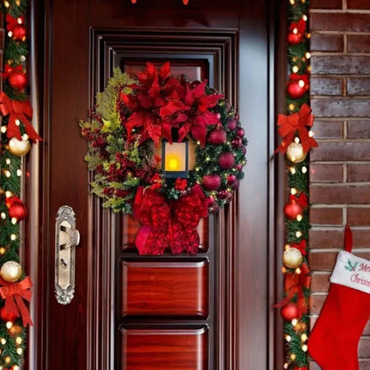 Kerstgloed – Kerstkrans met Gouden en Rode Details en Verlichting