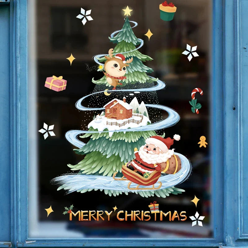 Raamdecoratie - Feestelijke decoratie met kerstman en dieren voor een gezellige kerst