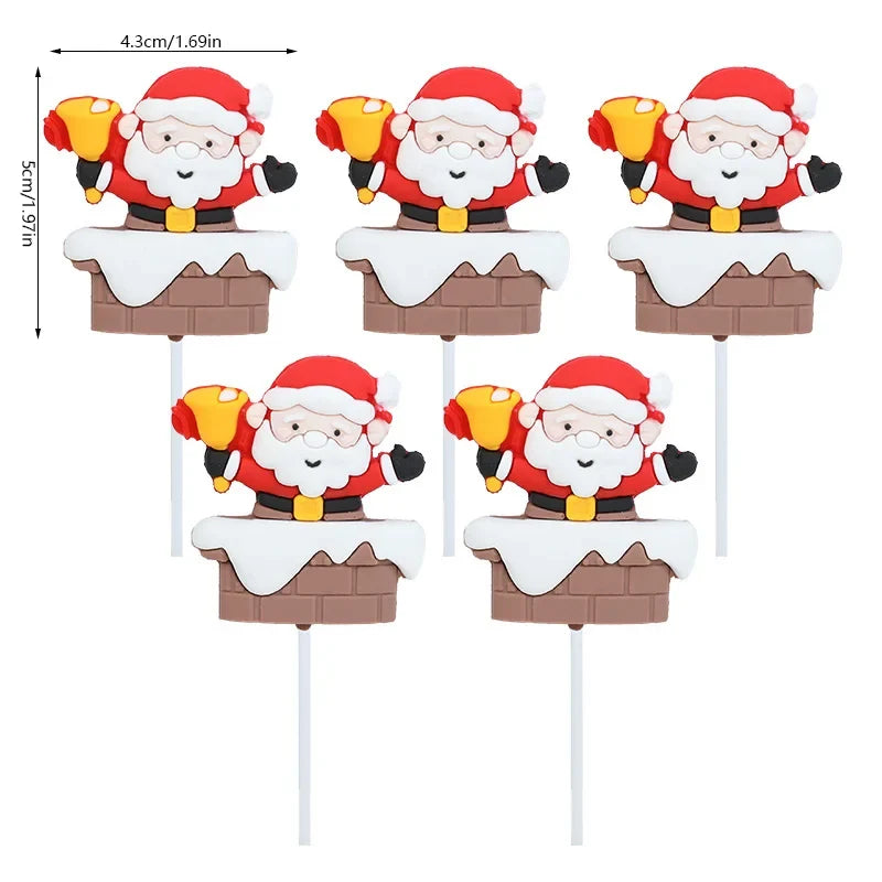 Kerstman Cake Toppers Set van 5 voor Cupcakes en Kerstgebak