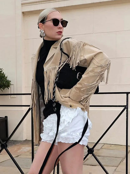 Fenna Suède Damesjas – Lange Boho Jas met Franje en Western Look