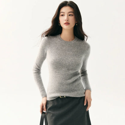 Dames Geribbelde Trui met Ronde Hals en Slim Fit