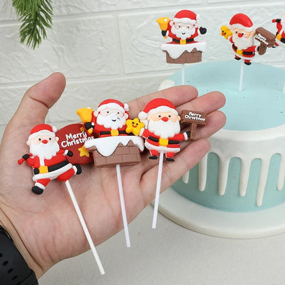 Kerstman Cake Toppers Set van 5 voor Cupcakes en Kerstgebak