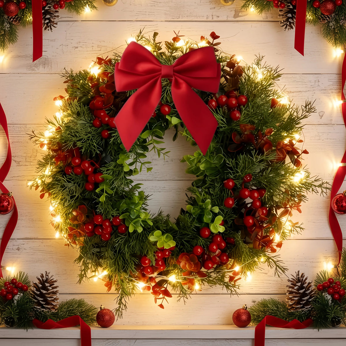 Kerstkrans Rode Bessen – 35 cm Feestelijke Deur- en Wanddecoratie