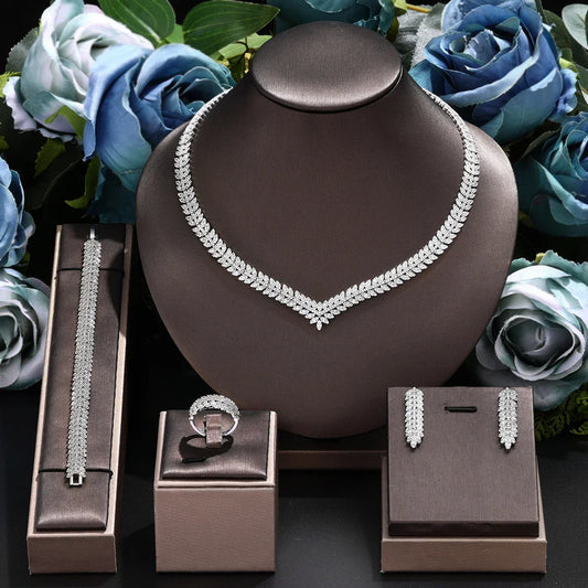 Bruids Sieradenset 4-Delig – Ketting, Oorbellen, Armband en Ring