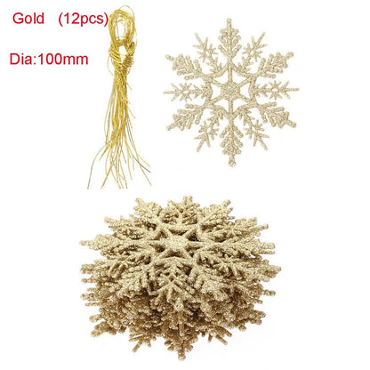 Winterglans Sneeuwvlokken – Set van 12 Glitter Kerstboomornamenten